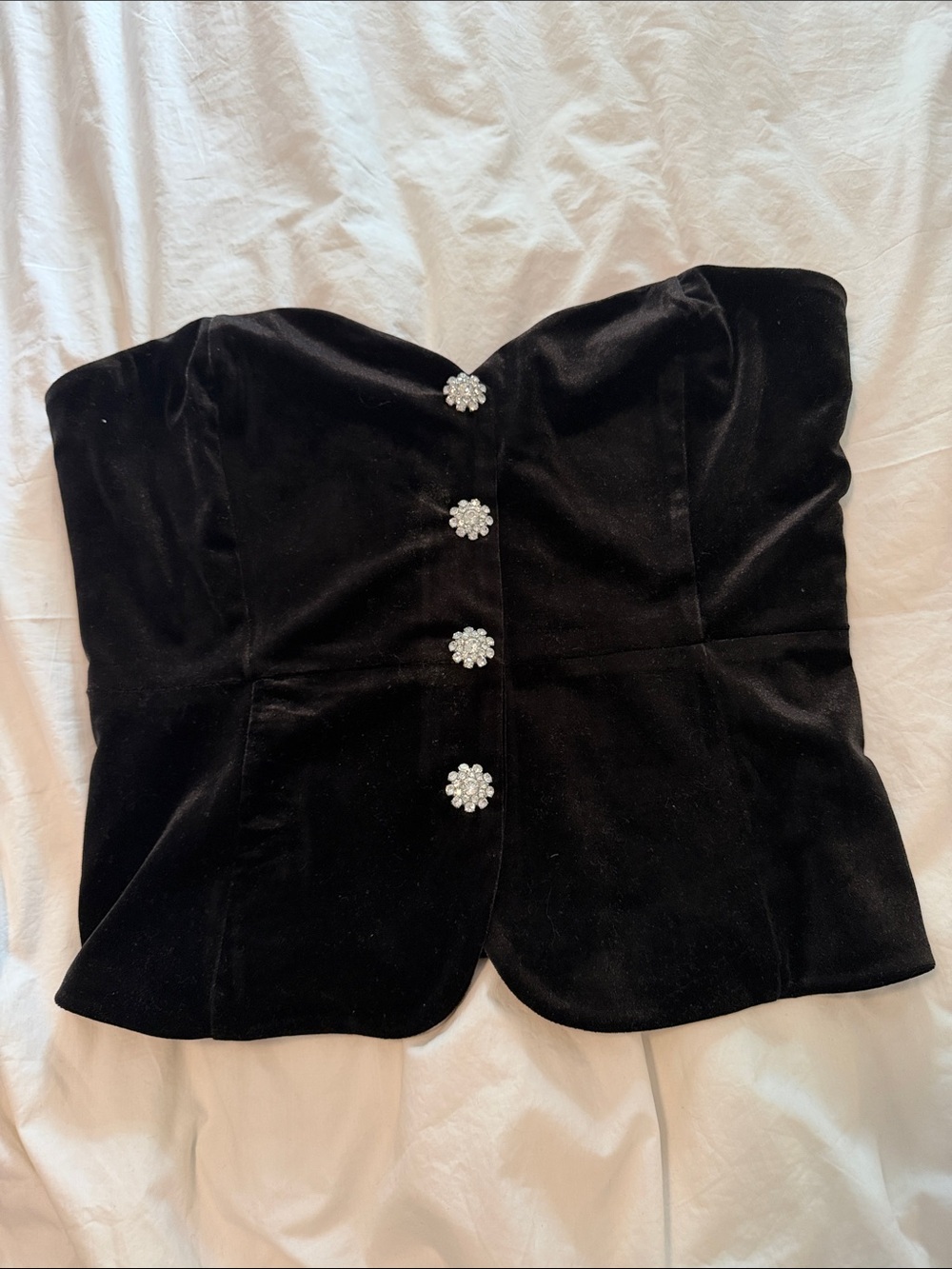 Dynamite Black Velvet Strapless Bustier Top with Rhinestone Buttons